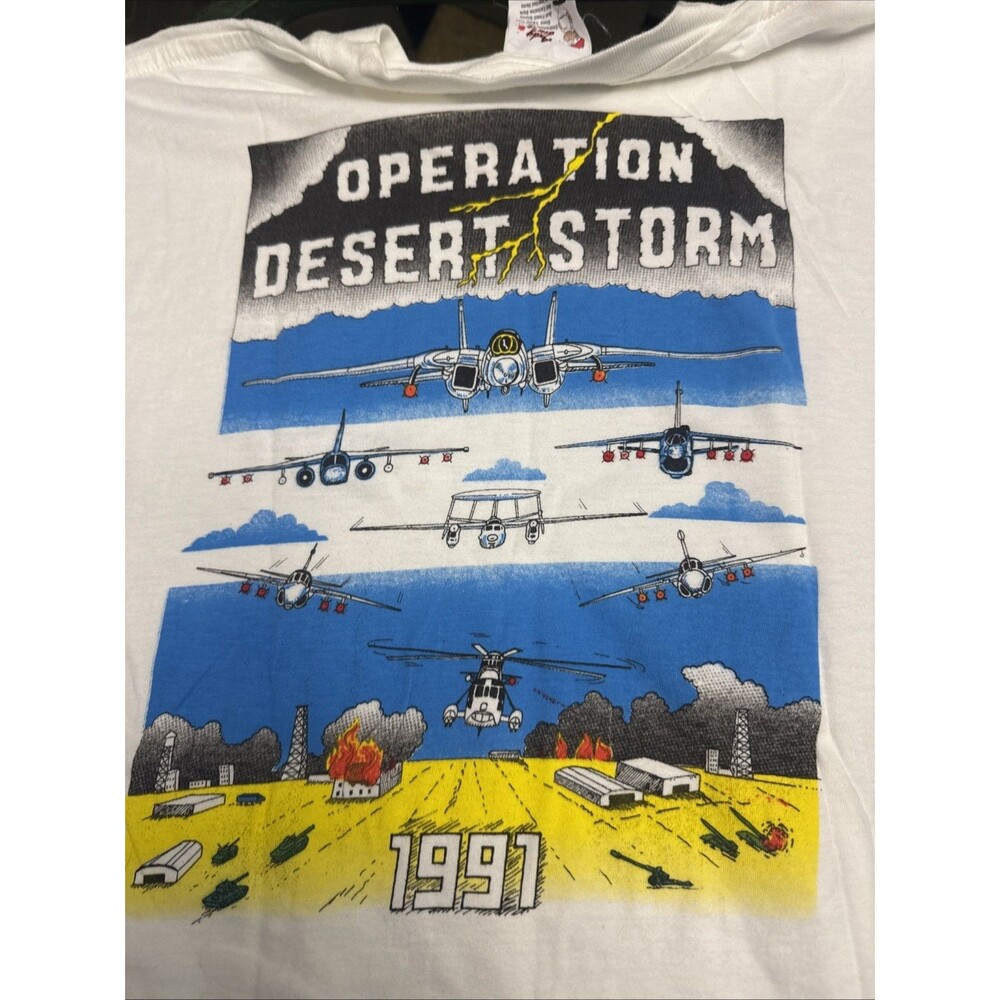 Vintage 1991 Operation Desert Storm T-Shirt single stitch XL US Ship JFK CV-67